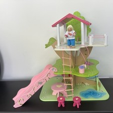 ELC Rosebud Wooden Village Tree House with Figure Slide Swing Table & Chairs