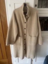 ZARA ECRU LONG OVERSIZED LAPEL COLLAR FLUFFY KNITTED COAT SIZE L