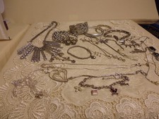 Job Lot Silver Tone Costume Jewellery Necklaces Earrings Charm Bracelets Bangles