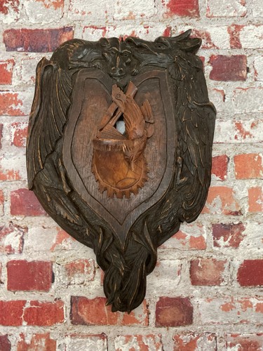 Antique oak carved bat woof - oak, &