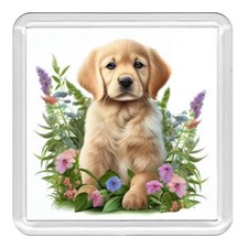 Golden Retriever Pup & Flowers