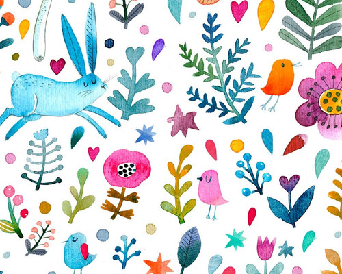 Forest rabbit cotton fabric - forest,