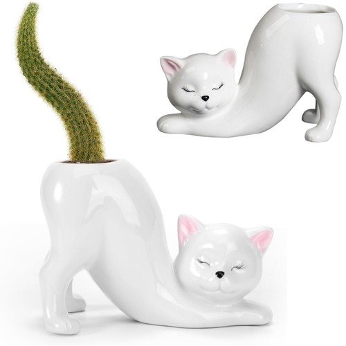 Ceramic cat flower vase - cat, indoor