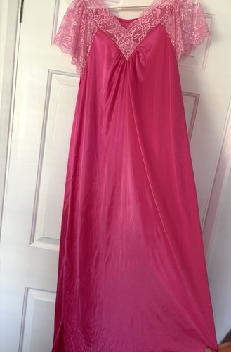 Pink satin night dress - satin, size