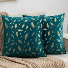 Teal and Gold Cushion Cases 45X45cm Velvet Soft Decorative Square Throw Pillow 