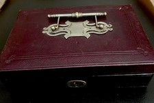 (D&L)antique Leather Bound Jewellery Box With Ornate Handle
