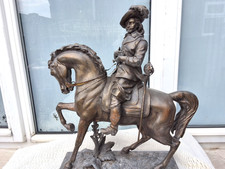 ANTIQUE BRONZED SPELTER CAVALIER ON HORSEBACK SCULPTURE after ARTHUR WAAGEN