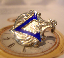 Pocket Watch Chain Fob Silver WW2 1945 V For Victory Blue Enamel Chunky Fob