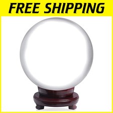 200mm Clear K9 Crystal Ball with Rotatable Wooden Stand for Elegant Home Decor