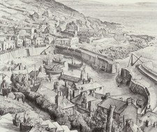 Mousehole, Cornwall, Dame Laura Knight print in 10 x 12 inch mount SUPERB