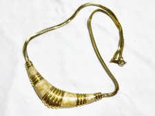 AVON Vintage enamelled curved bar bib necklace, creams & gold, signed, 18"