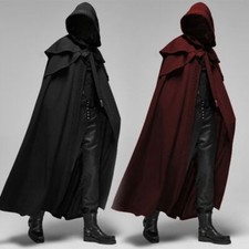 Medieval Gothic Hooded Coat Long Trench Halloween Devil Wizard Death Cloak Robe.