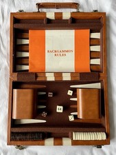Backgammon Travel Size In Brown Faux Leather Case Vintage