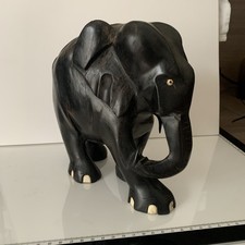 Antique Vintage Black Wood Ebony Decorative Elephant Statue Figurine