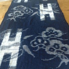 Vintage Japanese Textile Aizome Indigo Blue Kasuri Fabric Scrap 34×150cm G56462