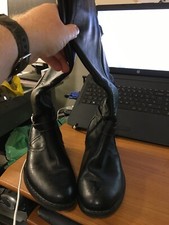 thigh high black size 6 extra wide boot zip closure buckle accent low heel