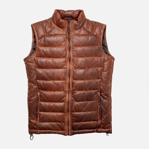 Leather vest sleeveless puffer - leather,