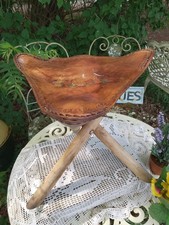 Vintage African Tooled Leather Elephant Wooden Tripod Stool