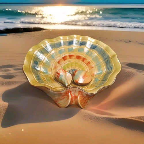 French majolica pottery shell - majolica,