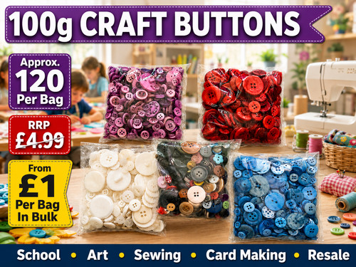 100g craft buttons bulk bag - 100g,