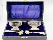 VINTAGE SILVER PLATE MUSTARD SERVING CONDIMENT SPOONS AND BOWL SET BOXED