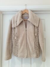 PER UNA Fleece Jacket Beige with Wool Panels & Large Collar UK Size Medium