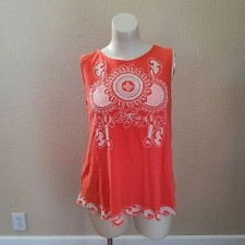 Soft Surroundings Embroidered Sleeveless Tunic Top L Orange New