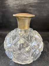 Elegant Vintage Large Cut Glass Perfume Bottle With Faux Tortoise Shell Lid 5” H