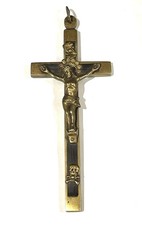 Antique Large Golgotha Crucifix Cross 6.5" Metal Ebony Wood German Skull Bones