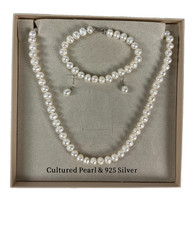 Kyoto Cultured Pearl and 925 silver Bracelet, Necklace & Earrings Set