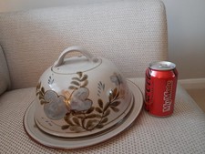 Huge Highland Stoneware Handpainted Rare Floral Domed Cheese Dish Platter 