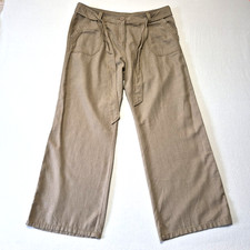M&S Women's Linen Trousers size 16 Short With Belt Pockets Camel.