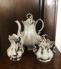 Antique Bavarian Tea Pot, Sugar Bowl & Milk Jug Set of 3x Vintage German Tea Set