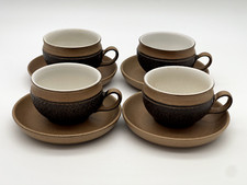 Vintage Brown Textured Denby Cotswold Cup & Saucer Duo Set Stoneware x 4
