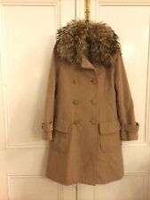 Cashmere Wool camel double breasted coat Real fur racoon collar detachable S M