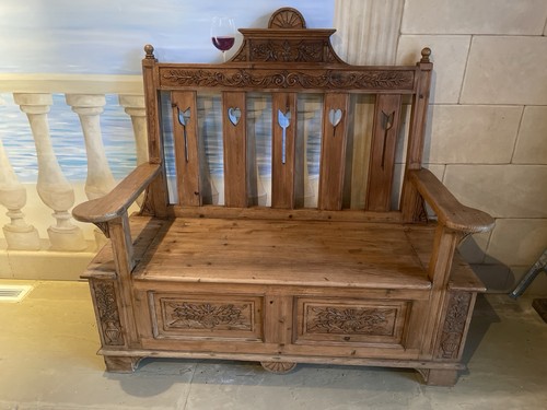 Antique pine box settle hall - antique,