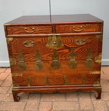 Antique Korean Bandaji / Tansu Chest with Working Fish Lock and Hanji