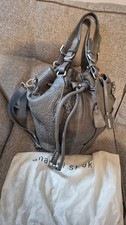 Gharani Strok Grey Peppled Leather Hobo /shoulder Drawstring Bucket Bag