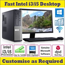 Fast DELL/HP Core i3 i5 Desktop PC & Screen Computer Set RAM HDD/SSD WiFi Win-10