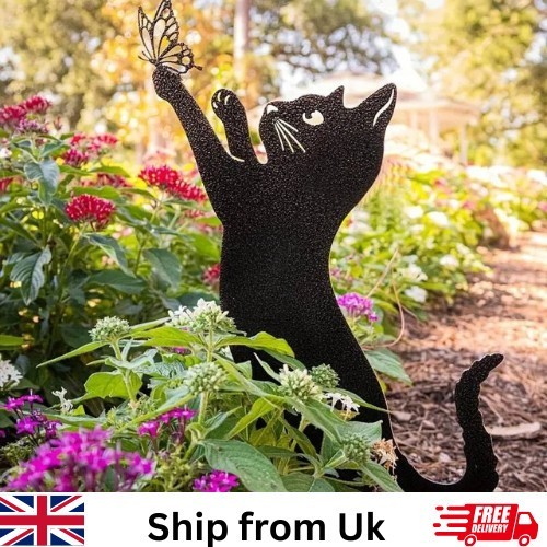 Metal cat garden stake - cat,