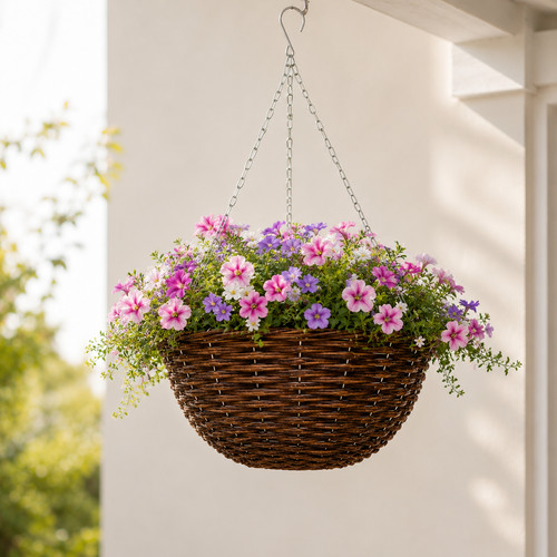 Hanging rattan basket with - basket,