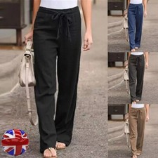 Women Summer Cotton Linen Trousers Straight Leg Casual Loose Slacks Pants Plus
