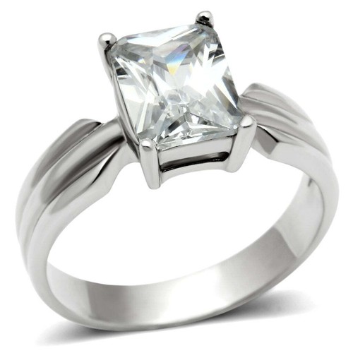 Silver emerald cut - emerald, cz