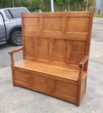 ANTIQUE GEORGIAN COUNTRY PINE & OAK BOX SETTLE / BENCH        DELIVERY AVAILABLE