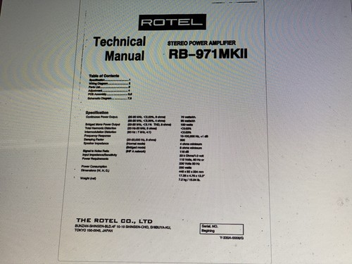 Rotel 971mk2 service - ,