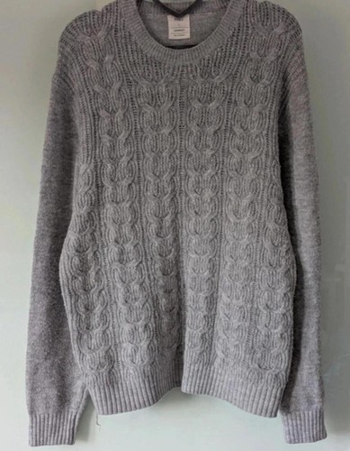Grey cable knit grandad - m&s, l