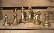 NEW - 6 x Gold Tone Moulded Chess Pieces Christmas Tree Decorations #NBR500