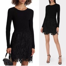 NWT MILLY $395 Katie Lace Combo Knit Mini Dress in Black Size L