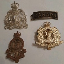 Four Vintage Canadian Military Cap Badges Rocky Mountain Rangers Mounties Etc