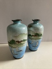 Japanese Ginbari cloisonné miniture vases Meij Period see photos One Damaged